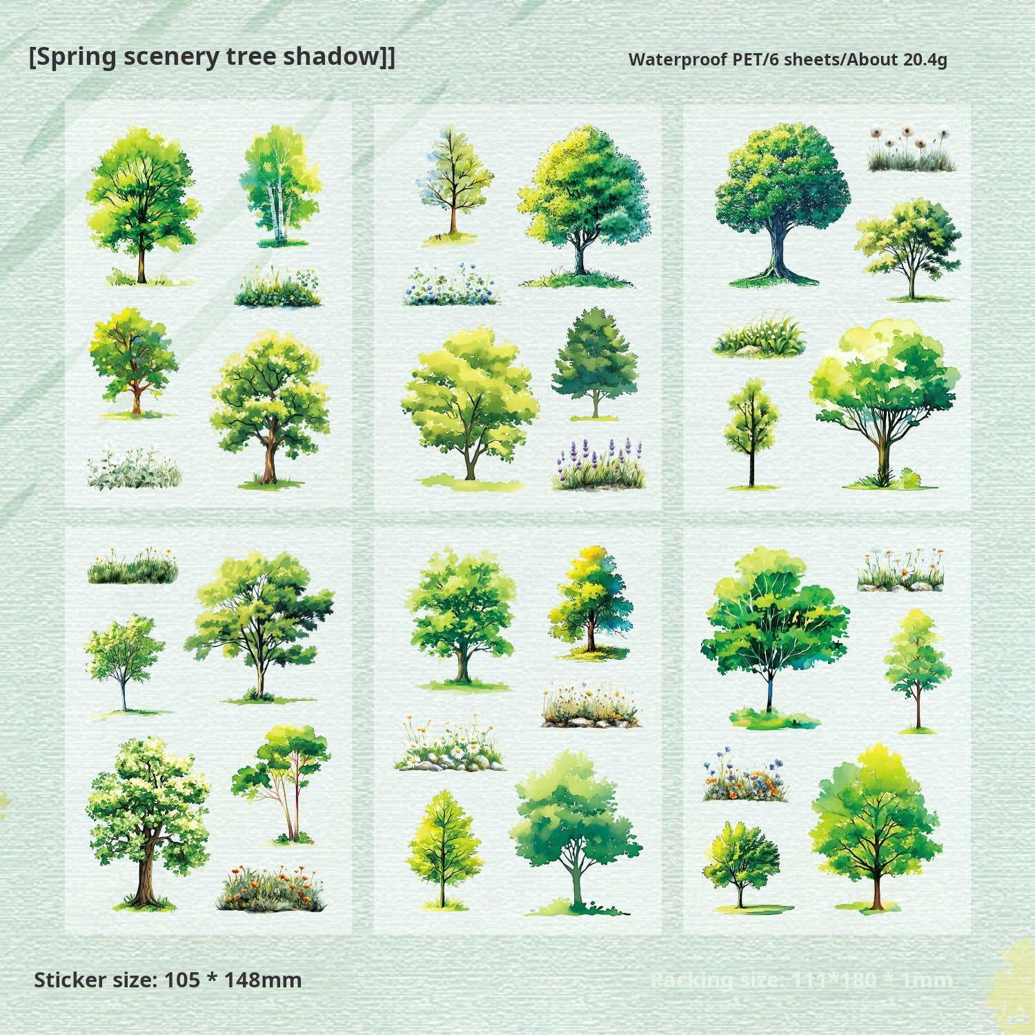 1023 Four Seasons Trees PET sticker -6Pcs each pack