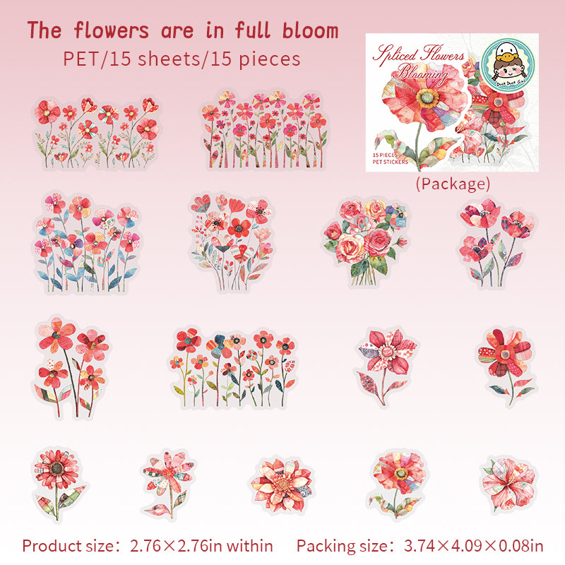 0623 Collage Flowers PET Stickers -15Pcs each pack