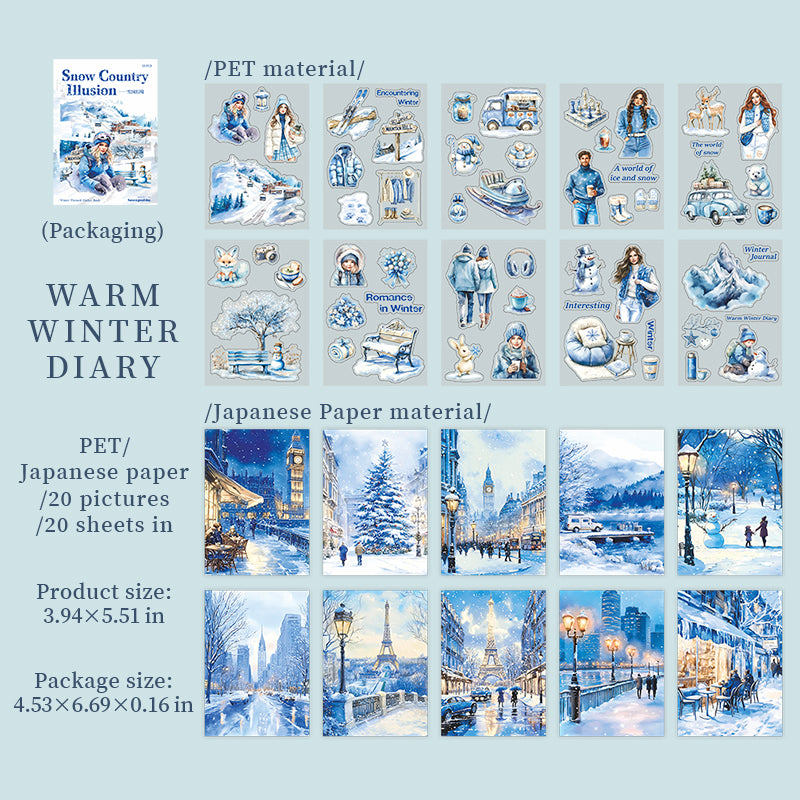 Snow Country Fantasy PET & Washi sticker book -20Pcs each pack
