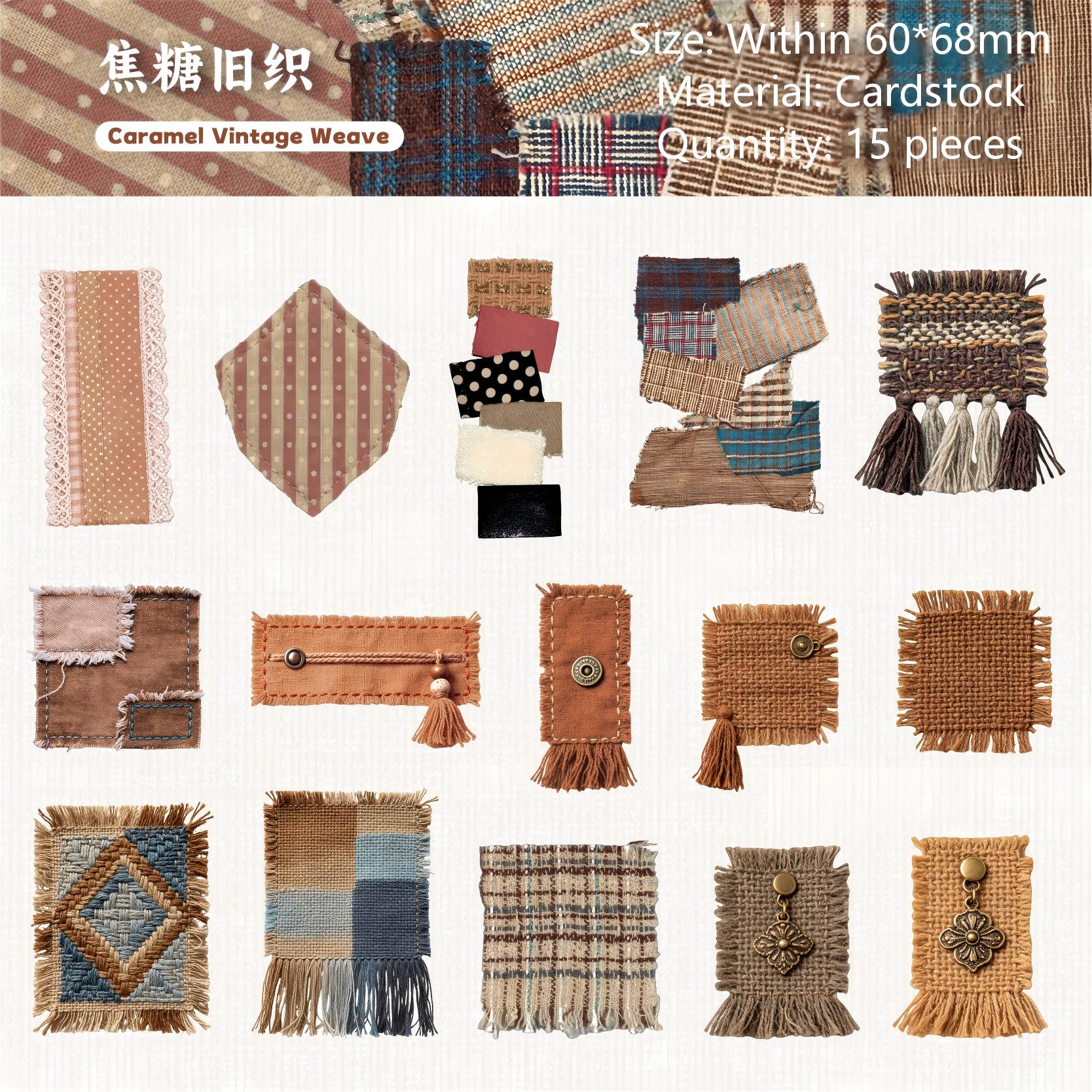 Vintage Fabric Journal Cardstock Stickers -15Pcs each pack