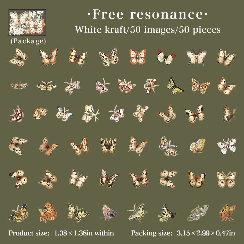 Vintage butterfly Solid sticker -50Pcs each pack