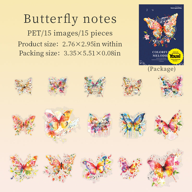 0623 Colorful melody PET Stickers -15Pcs each pack