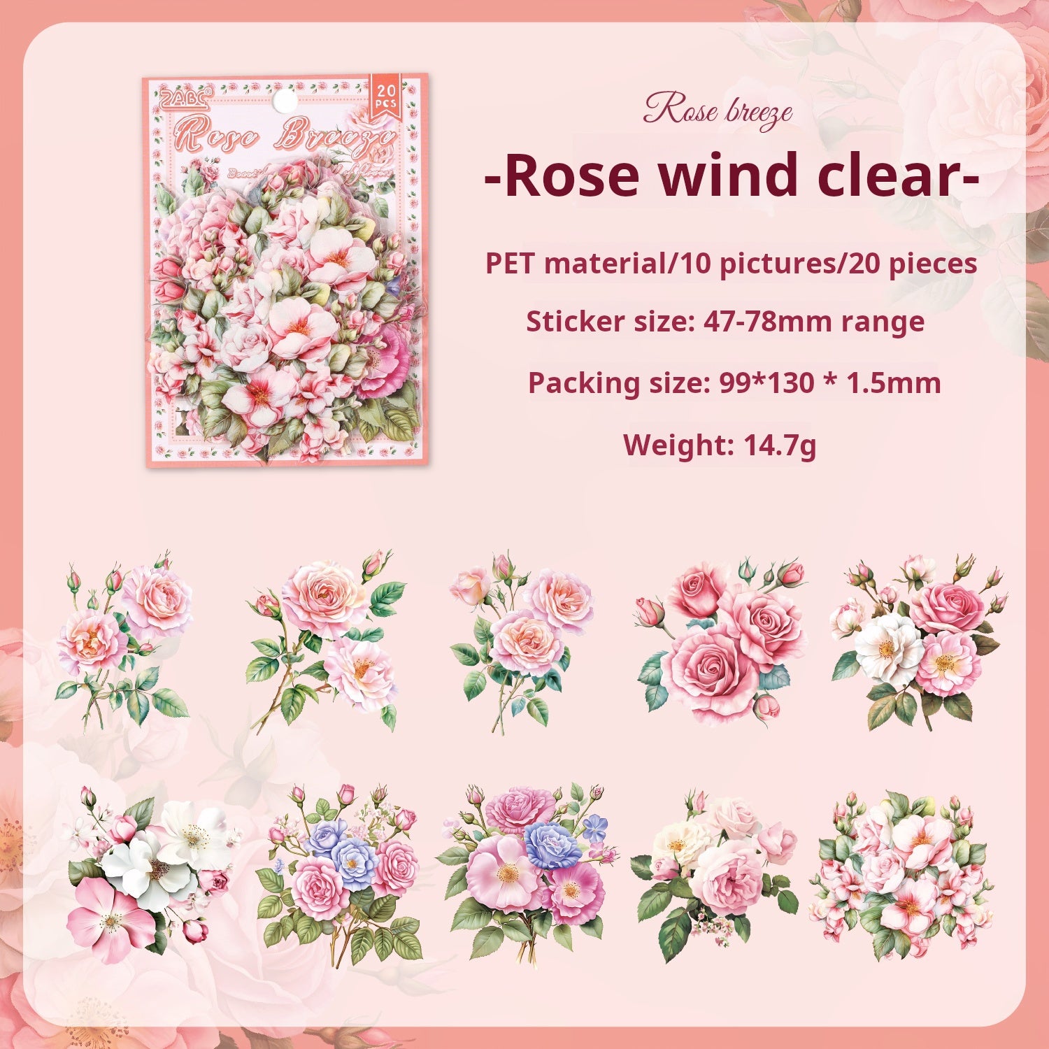 Flower PET Sticker -20Pcs each pack