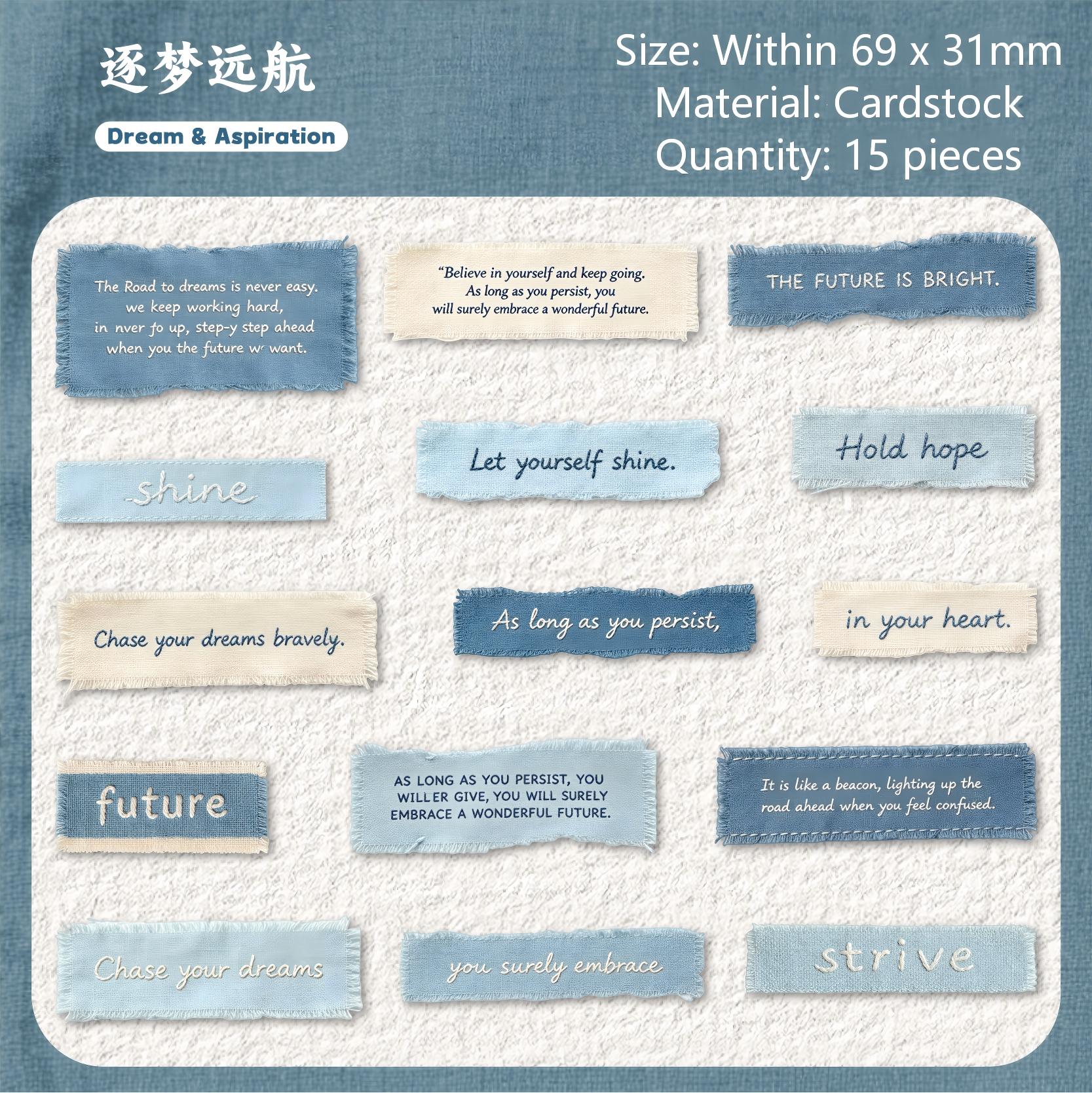 Fabric Text Word Cardstock Stickers -15Pcs each pack
