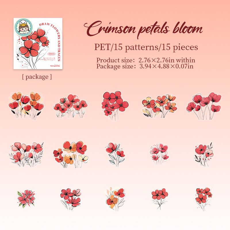 0623 Depict flowers PET Stickers -15Pcs each pack