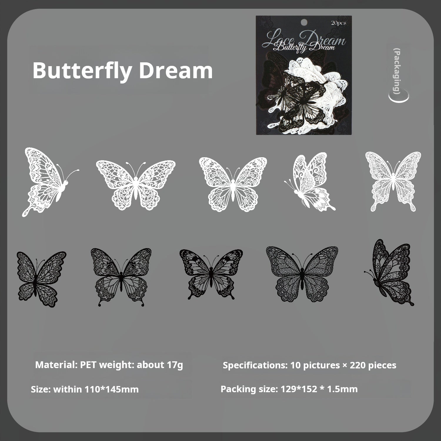 Lace Dream PET Sticker -20Pcs each pack