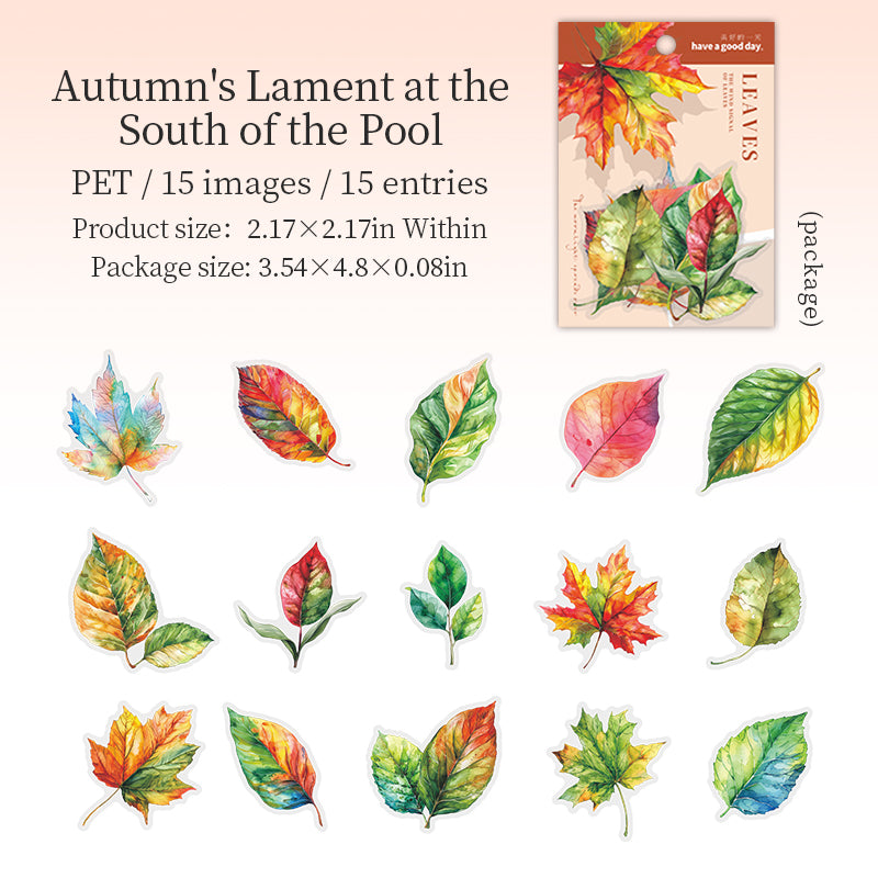 0723 Leaves PET sticker -15Pcs each pack
