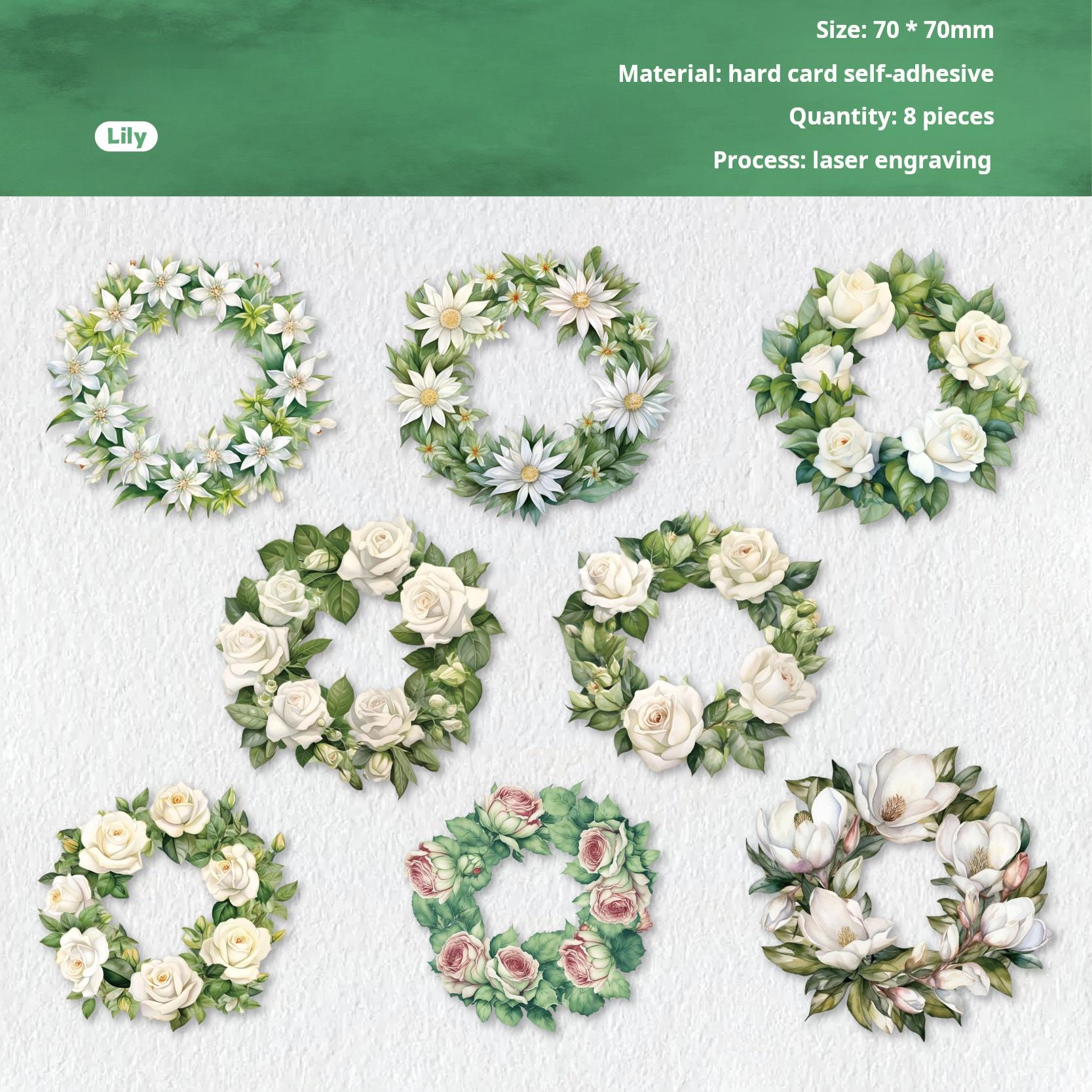 0813 Wreath cardstock Sticker -8Pcs each pack