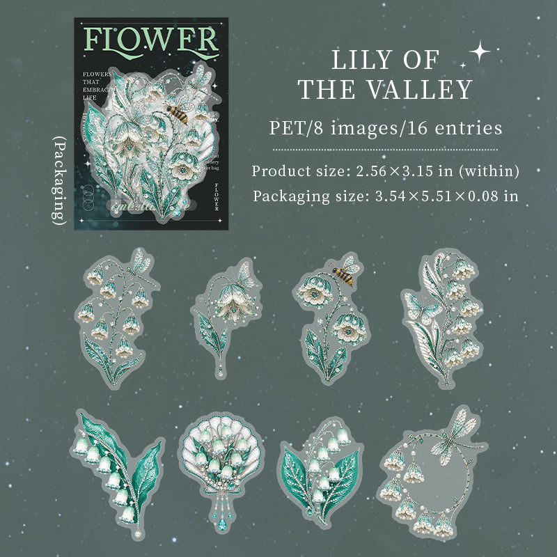 Flower PET Stickers -16Pcs each pack