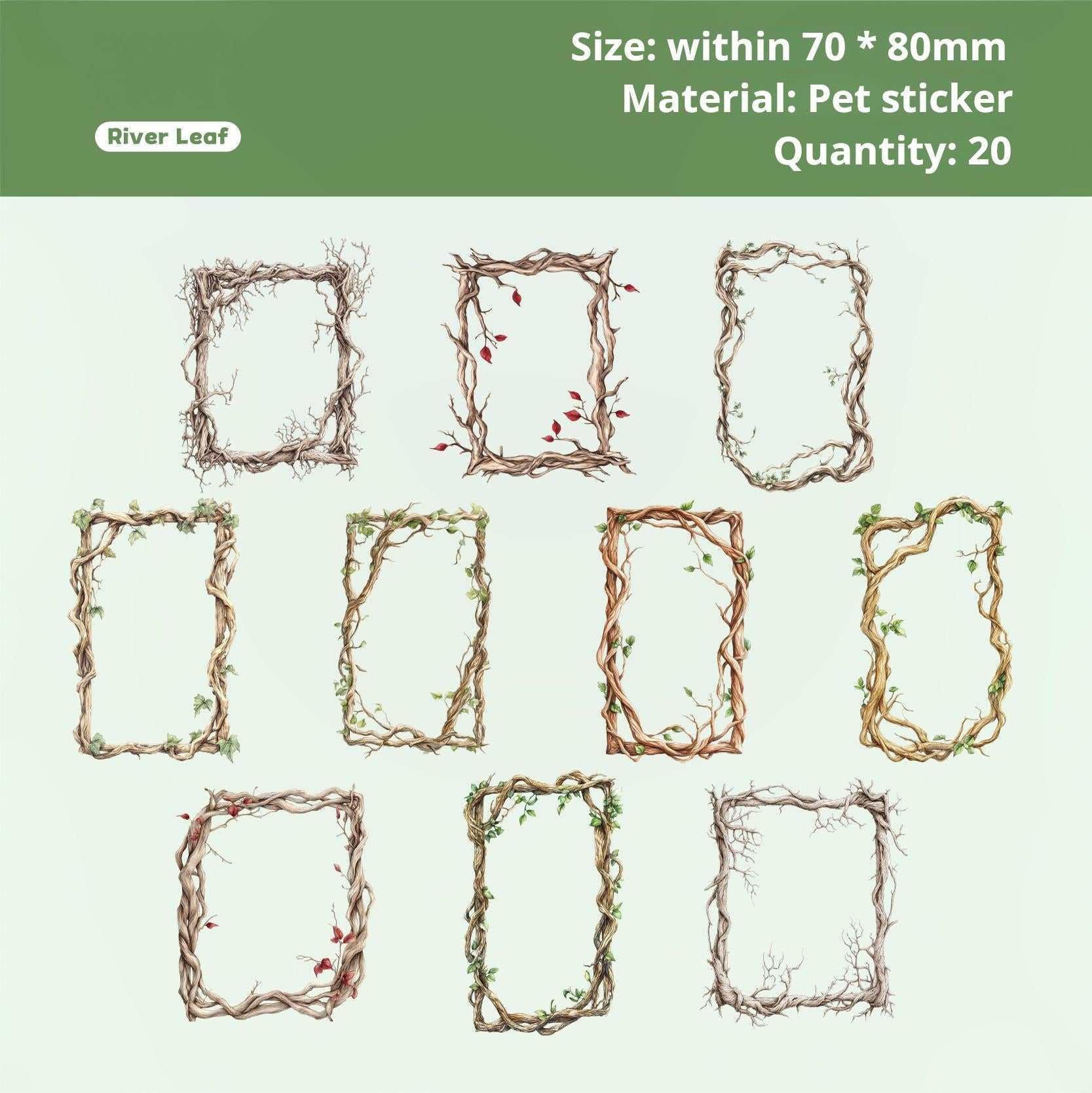0819 Tree vine circle PET Sticker -20Pcs each pack