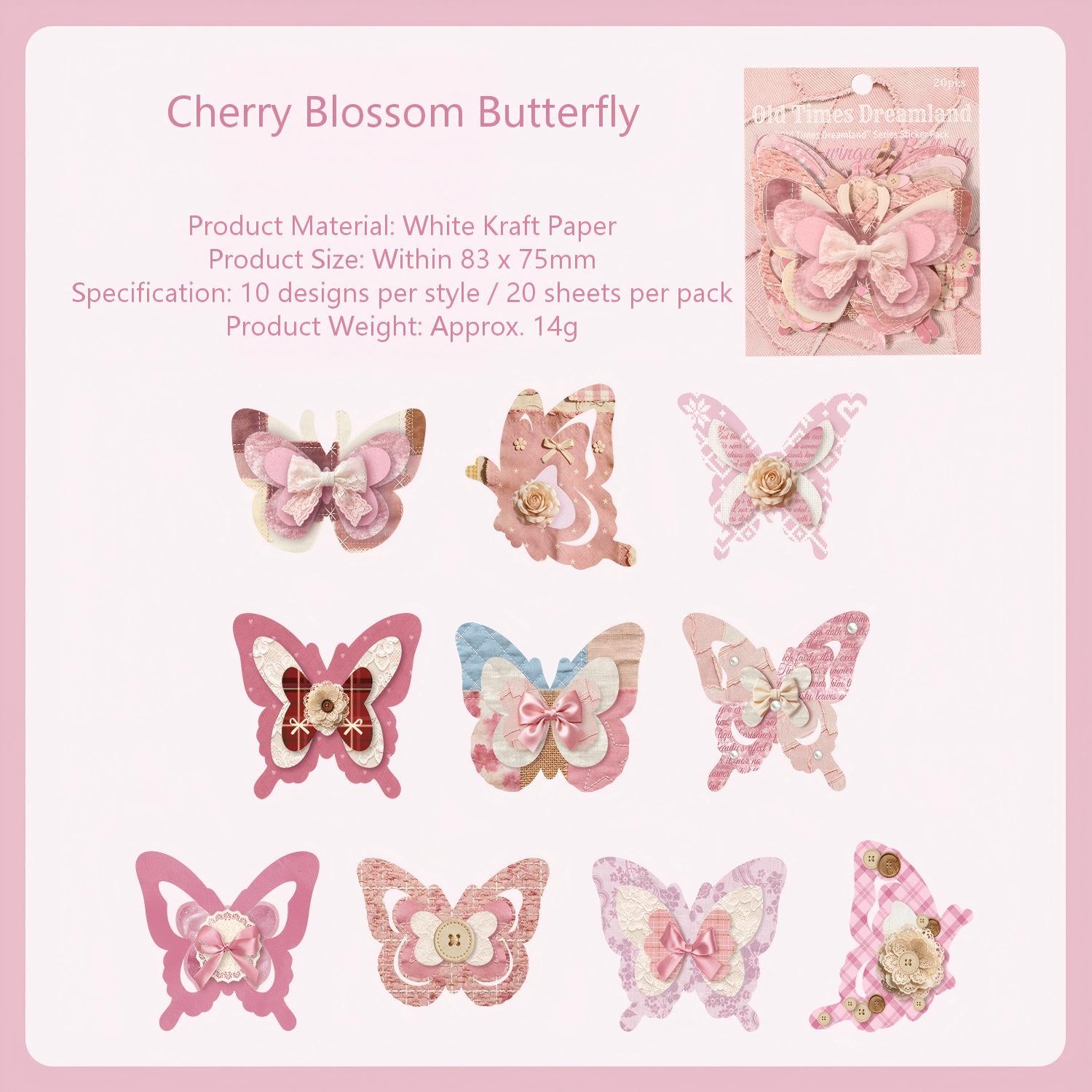Old Time Dreams Butterfly Solid Stickers -20Pcs each pack