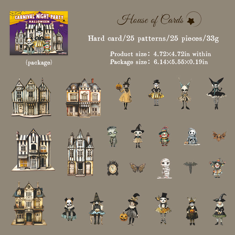 Halloween Carnival Night Party cardstock sticker -25Pcs each pack