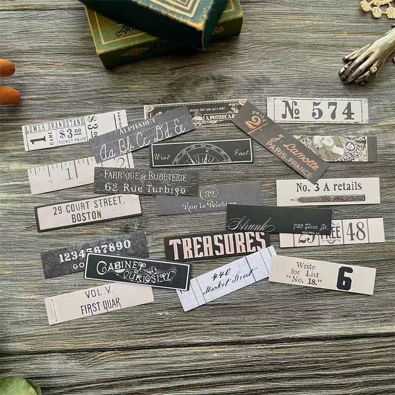Vintage Black & White English Words Writing Paper sticker -20Pcs each pack