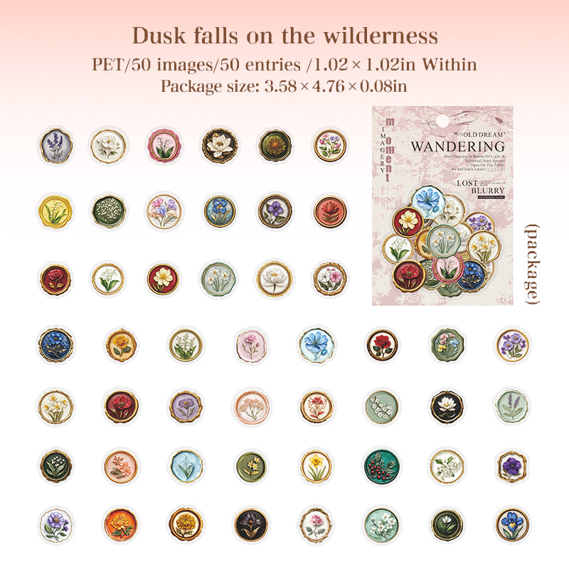Vintage PET Sticker -50Pcs each pack