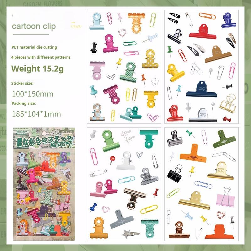 0620 Cartoon clip pre-cut PET sticker -4Pcs each pack