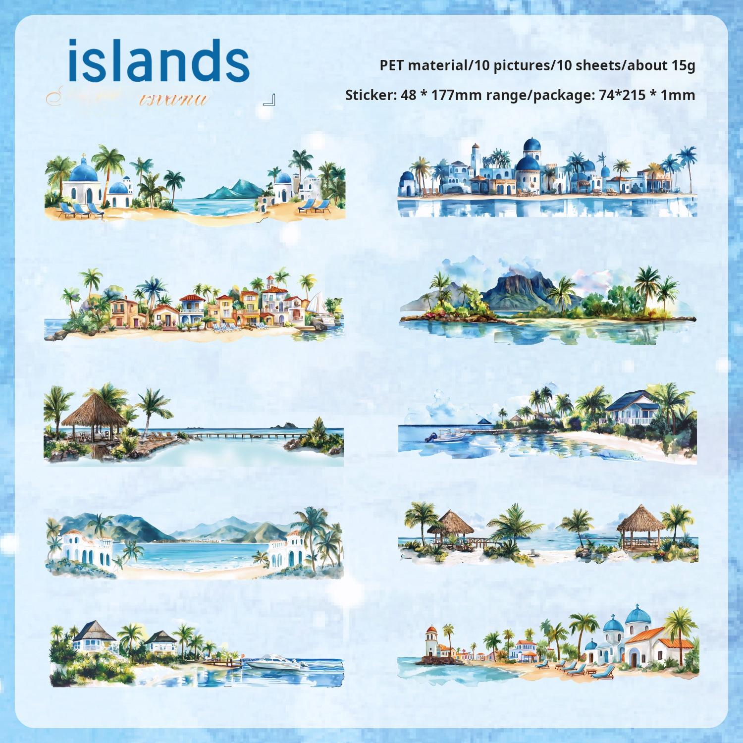 0729 Small town scenery PET Sticker -10Pcs each pack