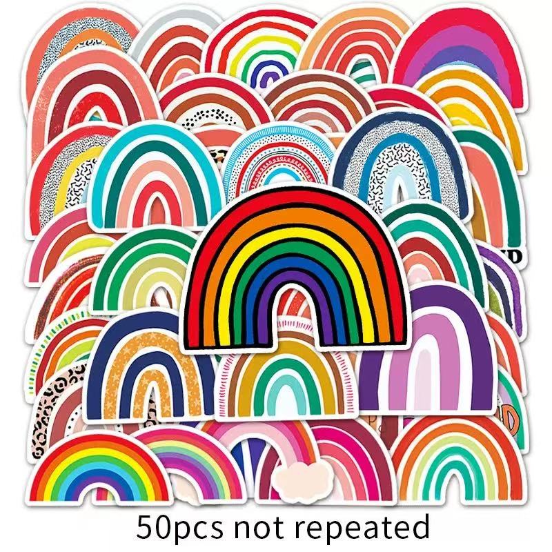 0608 50 Rainbow Stickers solid with white border