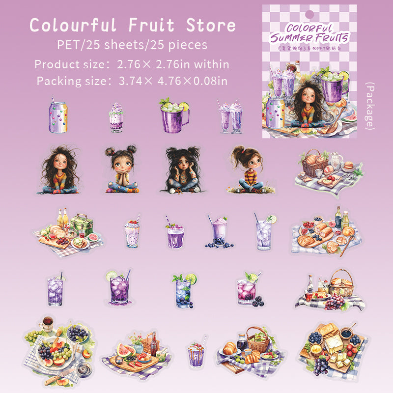 0522 Colorful summer fruits PET Sticker -25Pcs each pack