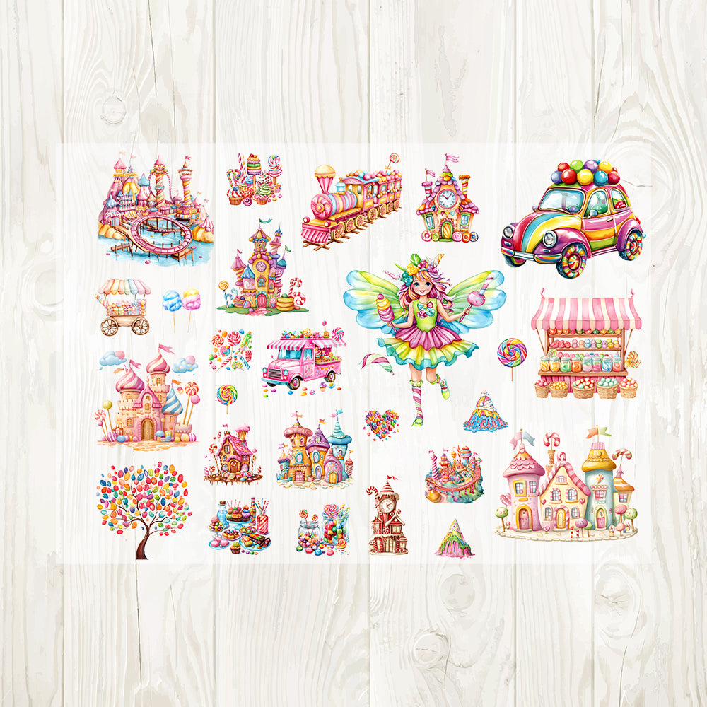 A4 Candy city matte PET pre-cut large sticker 1 pack 3 sheets