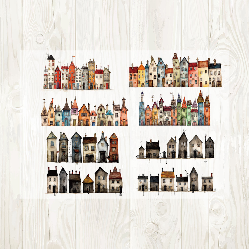 A4 Spooky houses matte PET pre-cut large sticker 1 pack 3 sheets