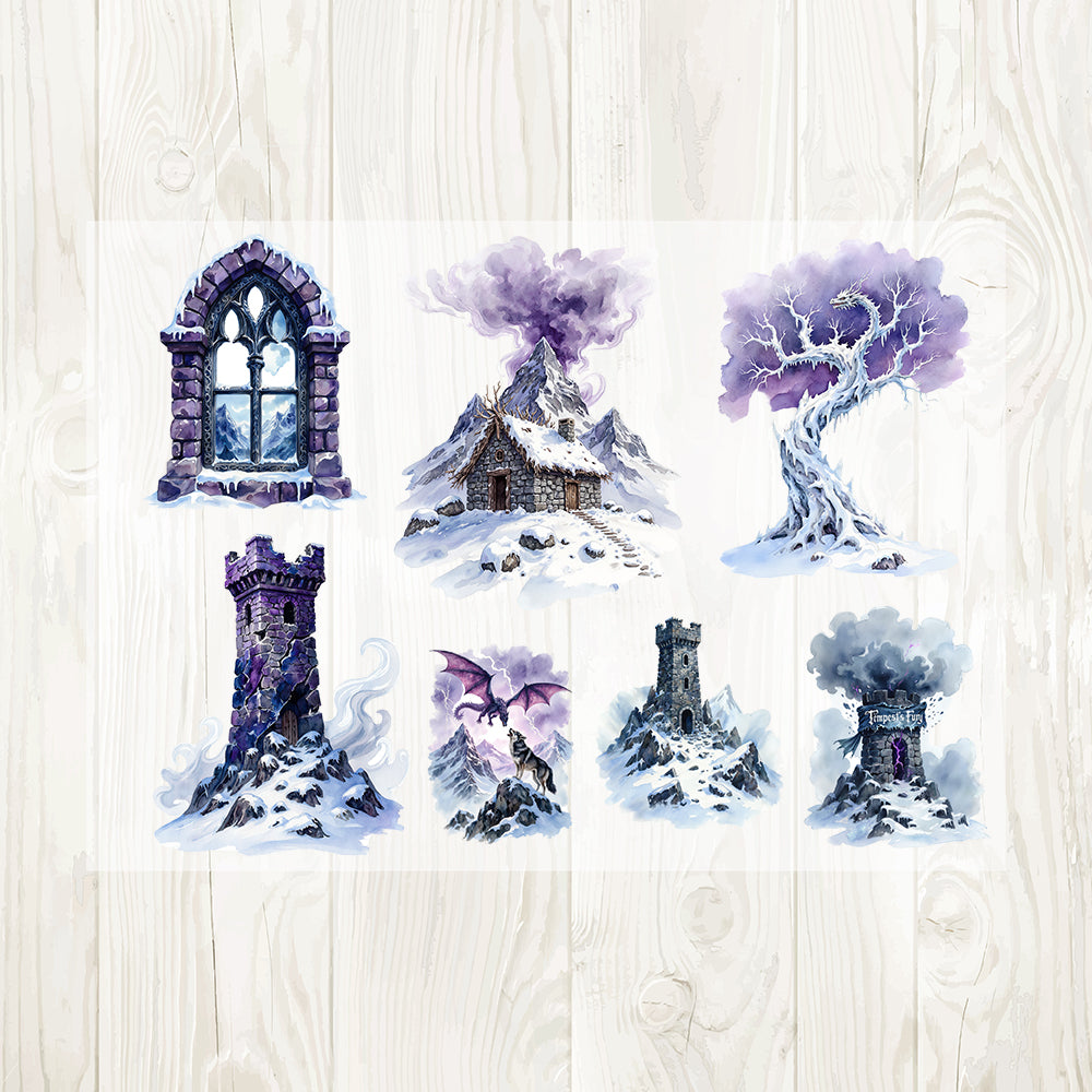 A4 Purple winter dragon matte PET pre-cut large sticker 1 pack 3 sheets
