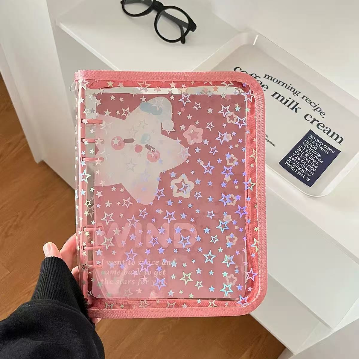 A5 Glitter Stars clear binder with Zipper *not contain insert pages