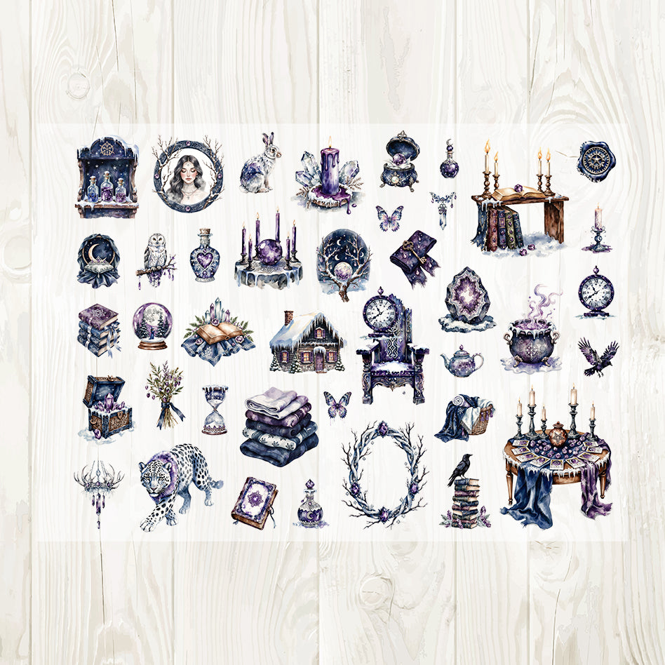 A4 Purple witch matte PET pre-cut large sticker 1 pack 3 sheets