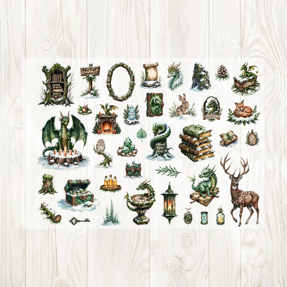 A4 Ice forest fantasy matte PET pre-cut large sticker 1 pack 3 sheets