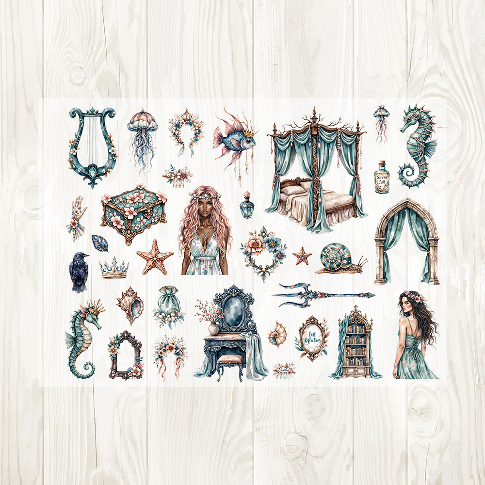 A4 Undersea fantasy matte PET pre-cut large sticker 1 pack 3 sheets