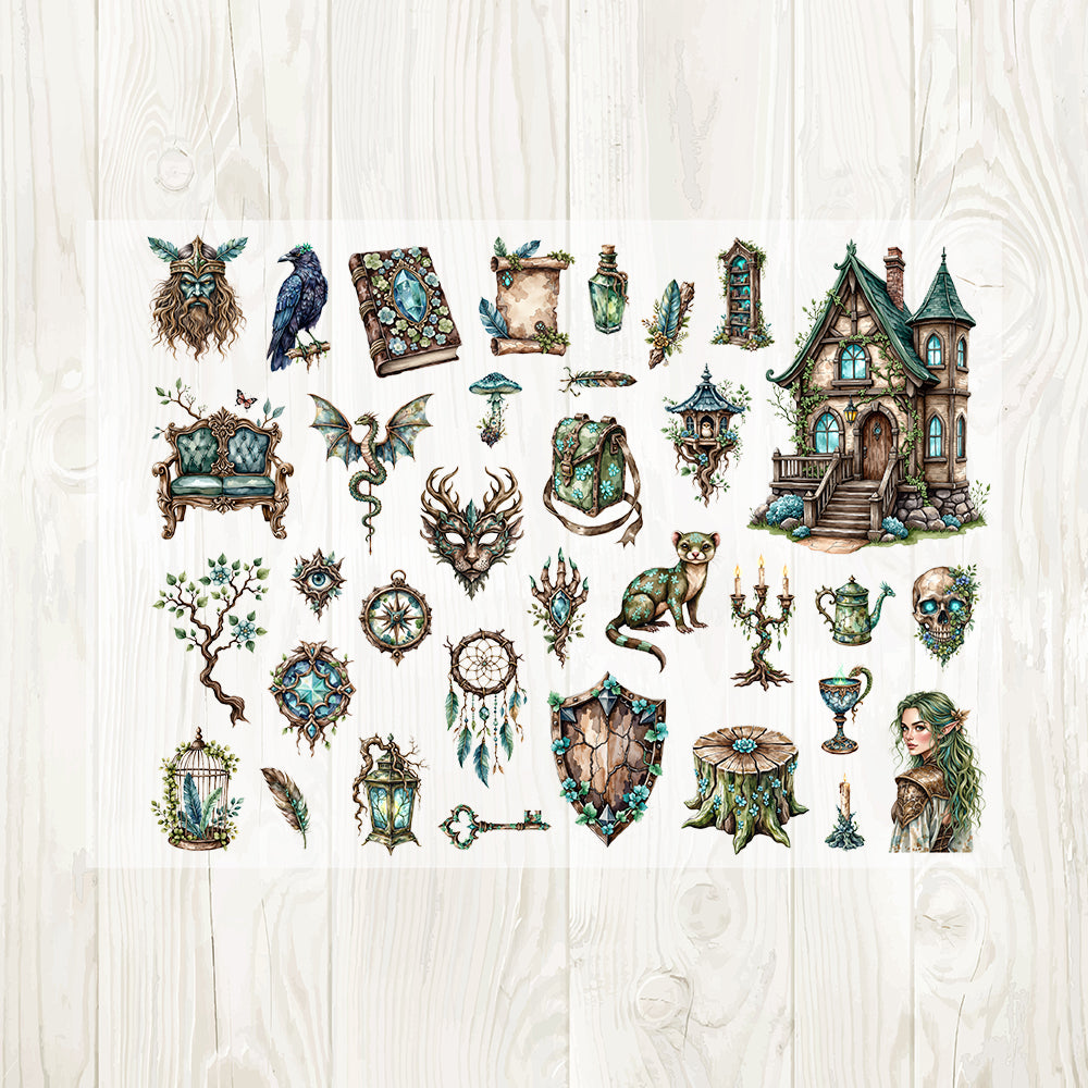A4 Forest fantasy matte PET pre-cut large sticker 1 pack 3 sheets