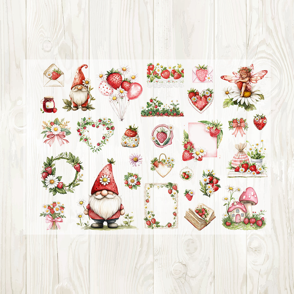 A4 Strawberry garden matte PET pre-cut large sticker 1 pack 3 sheets