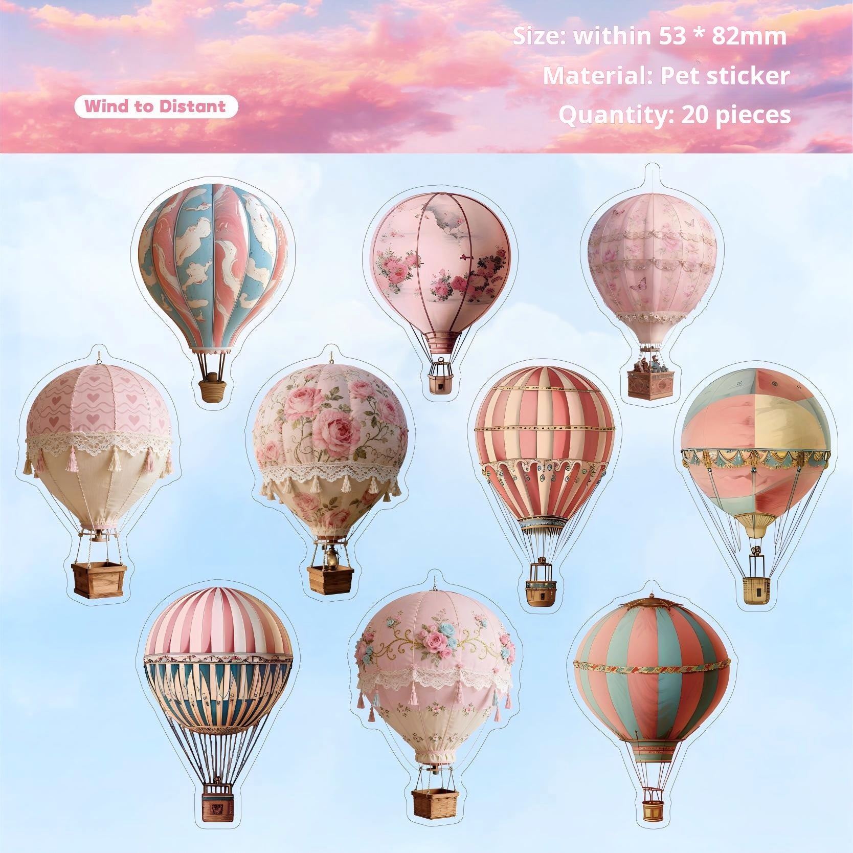 1126 Hot air balloon PET sticker -20Pcs each pack