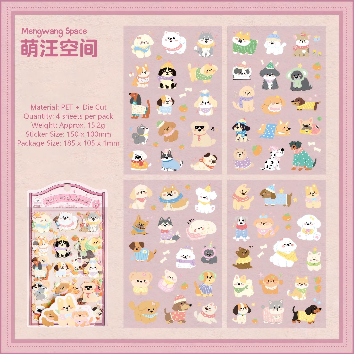 Cute Pets PET Die-cut Stickers -4Pcs each pack