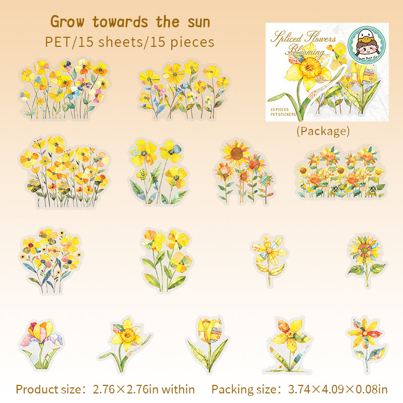 0623 Collage Flowers PET Stickers -15Pcs each pack