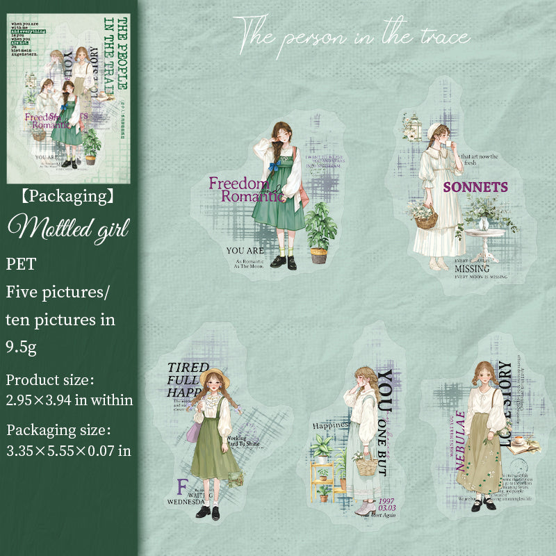 0816 Girl in traces PET Sticker -10Pcs each pack