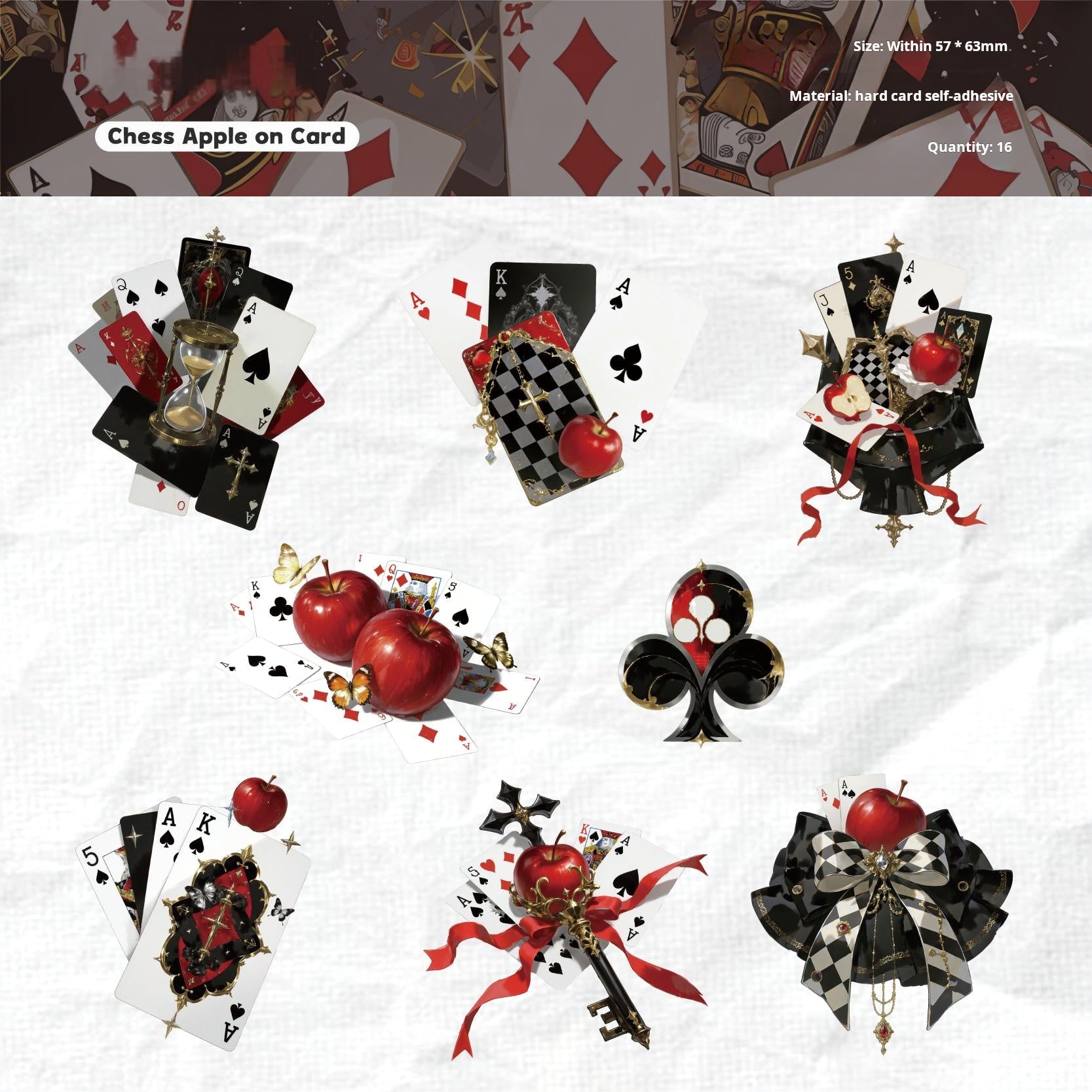 260115 Playing card cardstock sticker -16Pcs each pack
