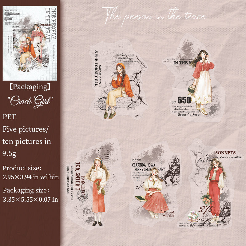 0816 Girl in traces PET Sticker -10Pcs each pack