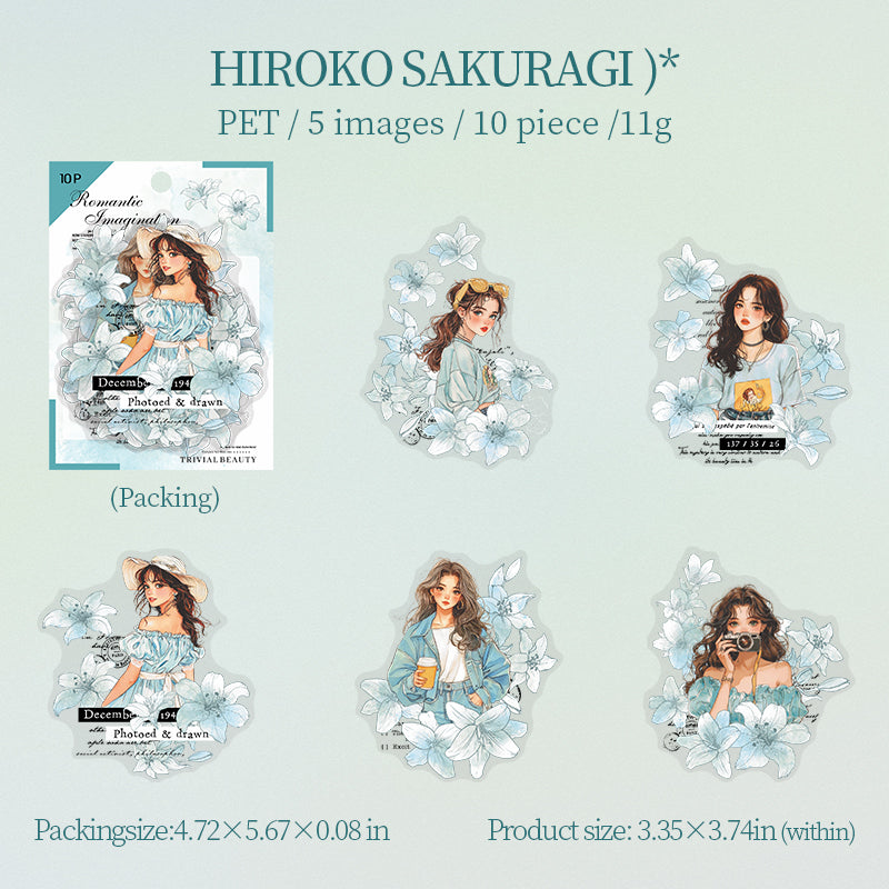0809 Flower and girl Sticker -10Pcs each pack
