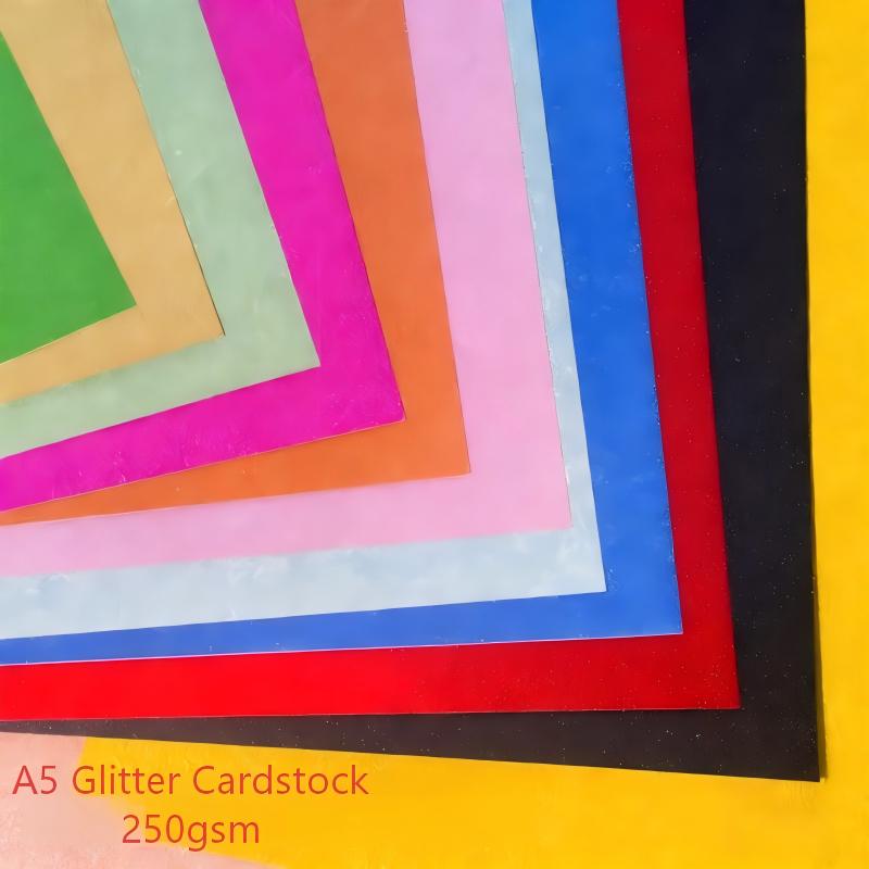 A5 Glitter Cardstock, 50 sheets per pack, 25 colors, 250gsm