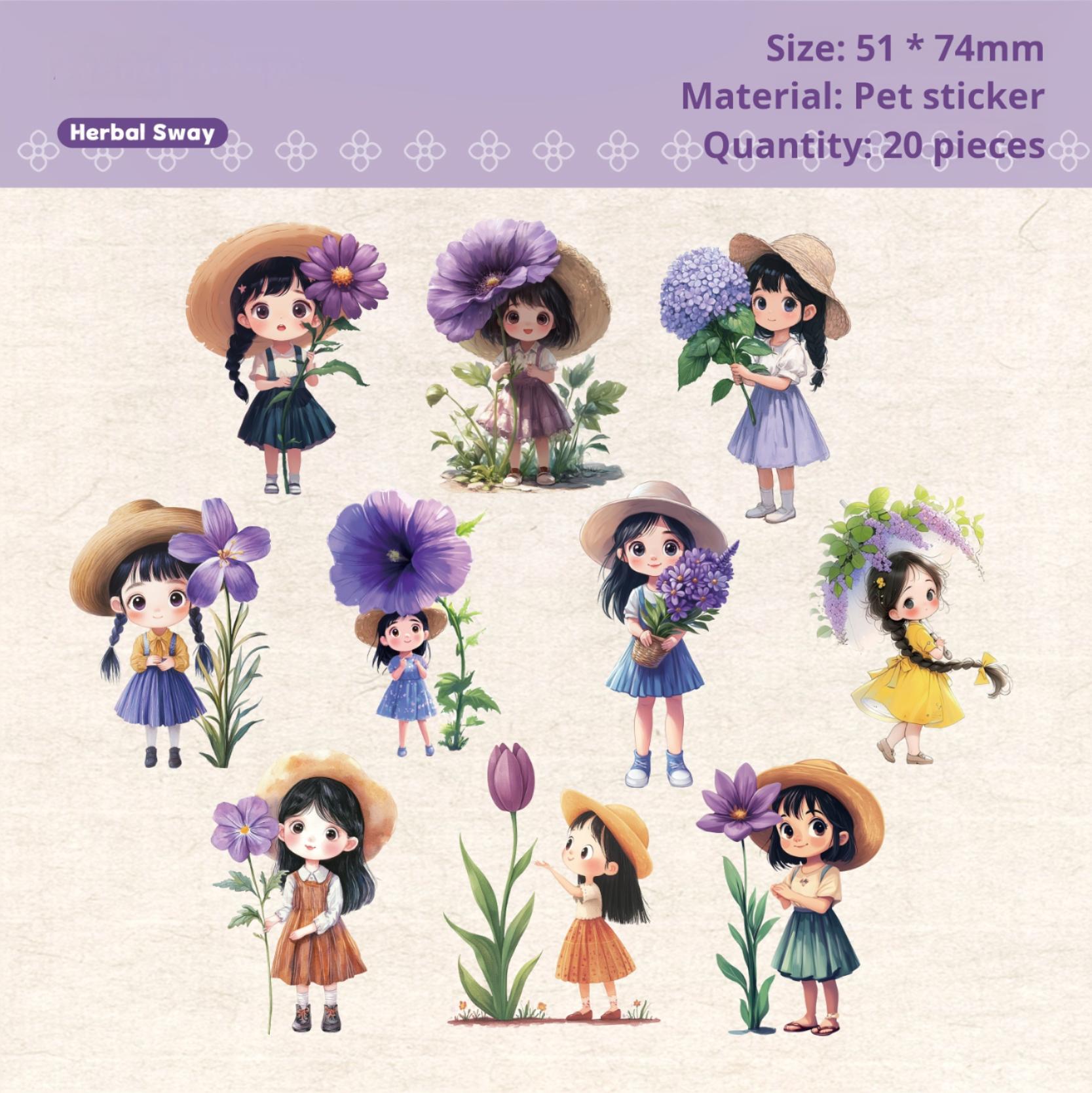0604 Flower girl PET sticker -20Pcs each pack
