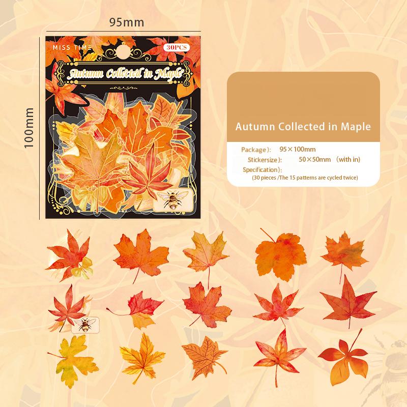 0918 Maple leaf PET Sticker -15Pcs each pack