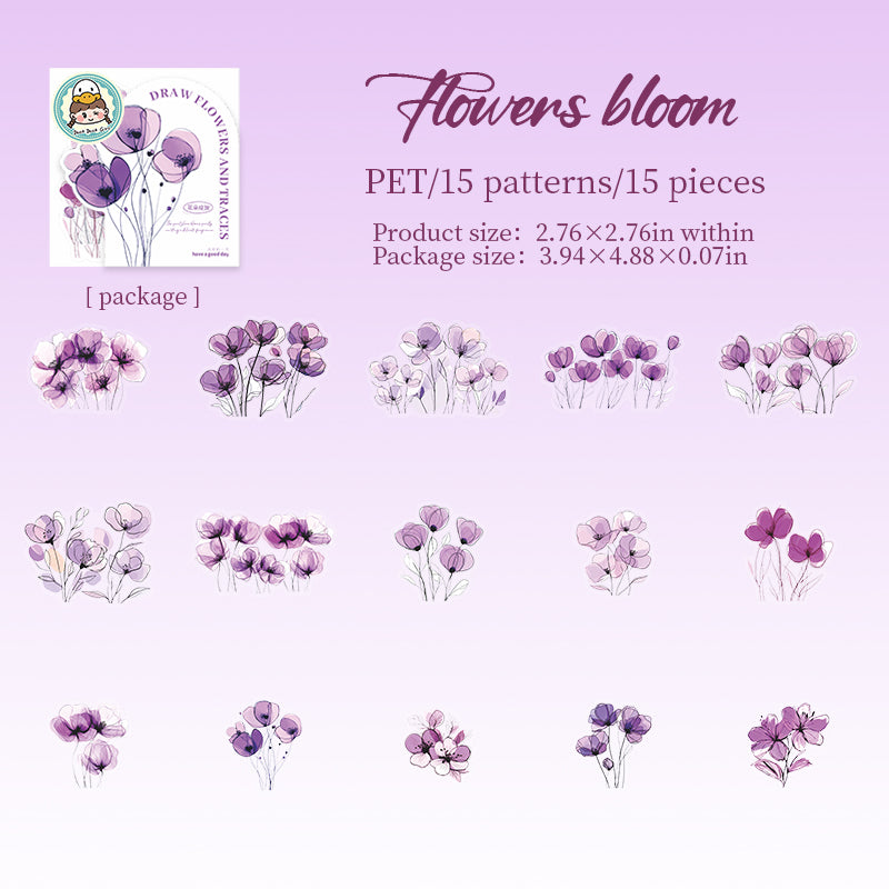 0623 Depict flowers PET Stickers -15Pcs each pack