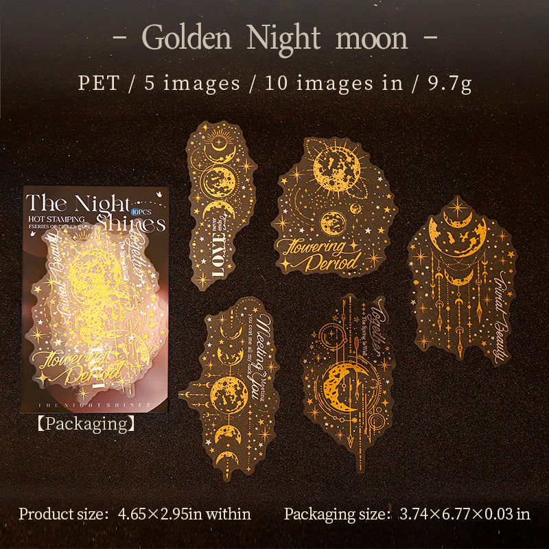 0926 The night shines PET Sticker -10Pcs each pack