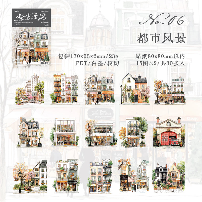 0522 City roaming PET Sticker -30Pcs each pack