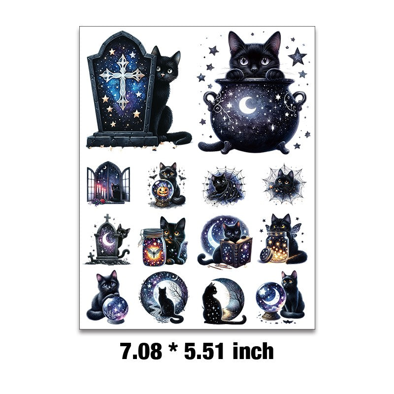 E-163- Starry black cat Embossed sticker 1 Pcs