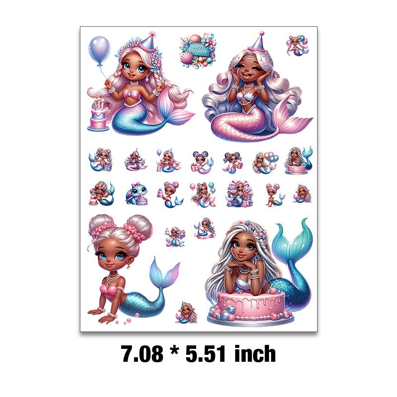 E-67- Happy Birthday Mermaid Embossed sticker 1 Pcs