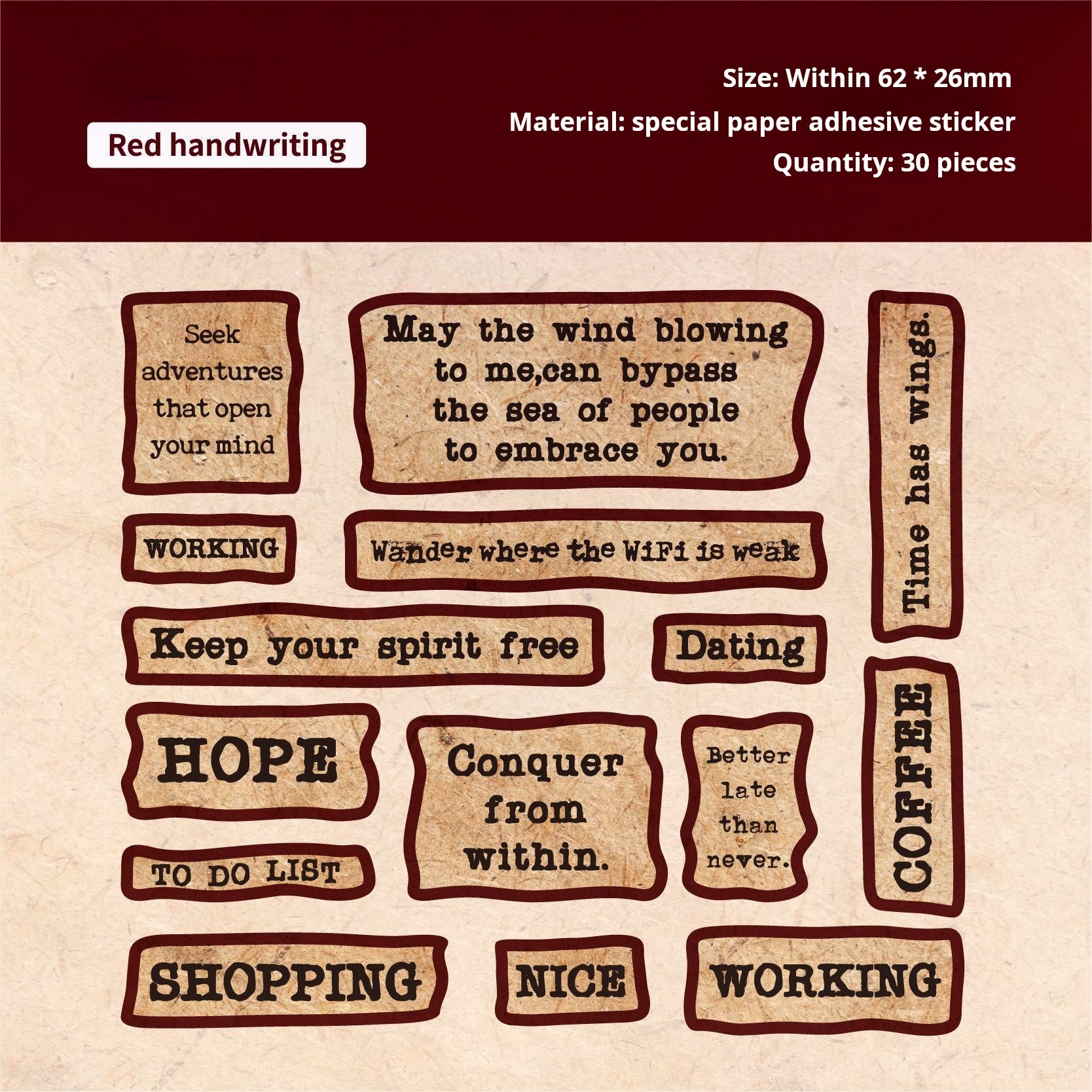0514 English Paper Sticker -30Pcs each pack