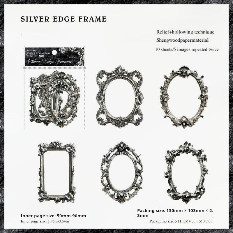 0531 Silver retro border Embossed die cut cardstock paper -10Pcs each pack