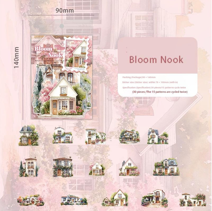 0622 Small town scenery PET Sticker -15Pcs each pack