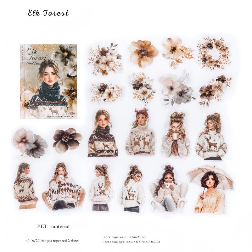 1206 Flower and girl PET sticker -40Pcs each pack